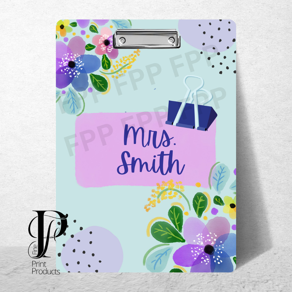 Purple Aqua Floral Clipboard Custom Personalized with your Name